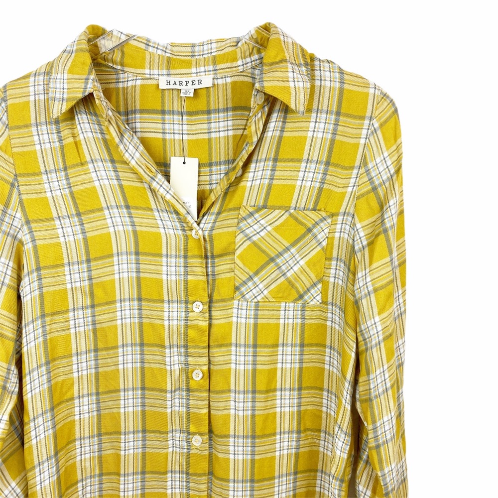 NWT HARPER Gold Button Down Hi Lo XS - Picture 2 of 5